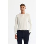Avva Erkek Ekru Regular Fit Fermuarlı Polo Yaka Rayon Triko Kazak A42Y5009 - 2XL