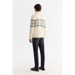 Avva Erkek Ekru Regular Fit Tam Balıkçı Yaka Kar Desenli Soft Touch Triko Kazak A42Y5147 - XL