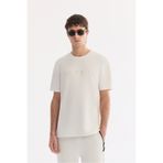 AVVA Erkek Ekru Yeşil Bisiklet Yaka Baskılı Bi-Stretch İnterlok Regular Fit T-shirt A61Y1161