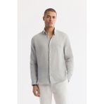 Avva Erkek Gri Alttan Britli Yaka Nakışlı %100 Keten Comfort Fit Gömlek A51Y2145 - XL
