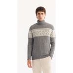 Avva Erkek Gri Balıkçı Yaka Soft Touch Desenli Triko Regular Fit Kazak A52Y5072 - M