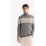 Avva Erkek Gri Balıkçı Yaka Soft Touch Desenli Triko Regular Fit Kazak A52Y5072