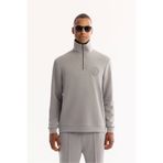 Avva Erkek Gri Dik Yaka Fermuarlı Soft Touch Baskılı Regular Fit Sweatshirt A52Y1273