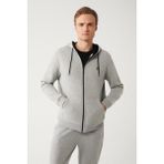 Avva Erkek Gri Kapüşonlu 3 İplik Şardonlu Fermuarlı Regular Fit Sweatshirt E001019