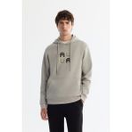 Avva Erkek Gri Kapüşonlu Pamuklu Baskılı Elastan Regular Fit Sweatshirt A42Y1324 - 3XL