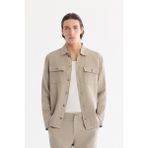 AVVA Erkek Gri Klasik Yaka Nefes Alan %100 Keten Comfort Fit Gömlek Ceket A61Y2540 - XL