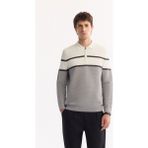 Avva Erkek Gri Polo Yaka Fermuarlı Çizgili Triko Regular Fit Kazak A52Y5091 - XL