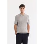 Avva Erkek Gri Polo Yaka Fermuarlı Rayon Regular Fit Triko T-shirt A61Y5018 - 2XL