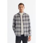 Avva Erkek Gri Regular Fit Alttan Britli Yaka Ekoseli %100 Pamuk Flanel Gömlek A42Y2143 - 2XL