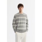 Avva Erkek Gri Regular Fit Bisiklet Yaka Çizgili Elastan Sweatshirt A42Y1292