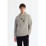 Avva Erkek Gri Regular Fit Kapüşonlu Pamuklu Baskılı Elastan Sweatshirt A42Y1324