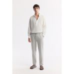 Avva Erkek Gri Relaxed Fit Beli Bağcıklı Keten Karışımlı Chino Pantolon B003036