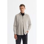 Avva Erkek Gri Slim Fit %100 Pamuk Alttan Britli Yaka Çizgili Gömlek A42Y2040 - 3XL