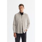 Avva Erkek Gri Slim Fit %100 Pamuk Alttan Britli Yaka Çizgili Gömlek A42Y2040 - XS