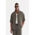 AVVA Erkek Haki Apaj Yaka Nefes Alan Soft Touch Kısa Kollu Oversize Fit Gömlek A61Y2006