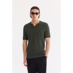 AVVA Erkek Haki Polo Yaka Düğmesiz Dokulu Triko Regular Fit T-Shirt A61Y5033 - XL