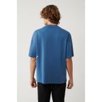 Avva Erkek İndigo %100 Pamuk Bisiklet Yaka Baskılı Oversize Fit T-Shirt A41Y1038 - XL