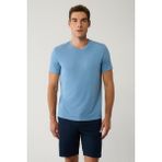 Avva Erkek İndigo Bisiklet Yaka Bi-Stretch Soft Touch Basic Regular Fit T-Shirt B001031 - M