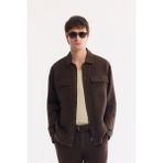 AVVA Erkek Kahverengi Klasik Yaka Nefes Alan %100 Keten Comfort Fit Gömlek Ceket A61Y2540 - XL