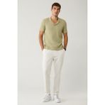 AVVA Erkek Kırık Beyaz Relaxed Fit Beli Bağcıklı Keten Karışımlı Chino Pantolon B003036 - 3XL