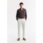 AVVA Erkek Kırık Beyaz Relaxed Fit Beli Bağcıklı Keten Karışımlı Chino Pantolon B003036 - S