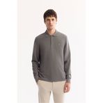 Avva Erkek Koyu Gri Polo Yaka Pamuklu Basic Slim Fit Sweatshirt B001080