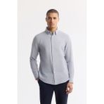 Avva Erkek Lacivert Alttan Britli Yaka Çizgili Gofreli Comfort Fit Gömlek A51Y2028 - XS