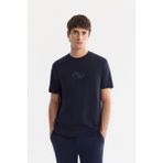 AVVA Erkek Lacivert Bisiklet Yaka Baskılı Bi-Stretch İnterlok Regular Fit T-shirt A61Y1054 - 2XL