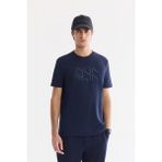 AVVA Erkek Lacivert Bisiklet Yaka Baskılı Bi-Stretch İnterlok Regular Fit T-shirt A61Y1068 - M