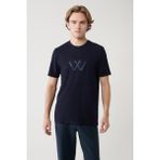 Avva Erkek Lacivert Bisiklet Yaka Baskılı Soft Touch Regular Fit T-Shirt A41Y1037