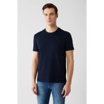 AVVA Erkek Lacivert Bisiklet Yaka Bi-Stretch Baskılı Regular Fit T-Shirt B001040