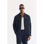 AVVA Erkek Lacivert Klasik Yaka Nefes Alan %100 Keten Comfort Fit Gömlek Ceket A61Y2540 - 2XL