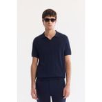 AVVA Erkek Lacivert Polo Yaka Düğmesiz Dokulu Regular Fit Triko T-Shirt A61Y5044
