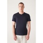 Avva Erkek Lacivert V Yaka Pamuklu Düz T-Shirt E001001