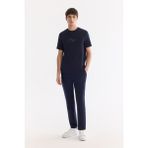 AVVA Erkek Lacivert Yanı Lastikli Kırışmaz Teknik Kumaş Slim Fit Pantolon A61Y3077 - 34