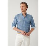 AVVA Erkek Mavi Alttan Britli Yaka Pamuklu Kolay Ütülenen Regular Fit Gömlek A41Y2157 - XL