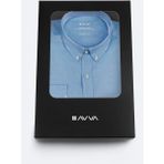Avva Erkek Mavi Düğmeli Yaka Hediye Kutulu %100 Pamuk Basic Regular Fit Gömlek B002034 - XS