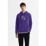 Avva Erkek Mor Regular Fit Kapüşonlu Pamuklu Baskılı Elastan Sweatshirt A42Y1324