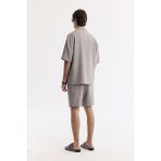 Avva Erkek Nardo Gri Apaj Yaka Soft Touch Kısa Kol Oversize Fit Gömlek A51Y2006 - XL