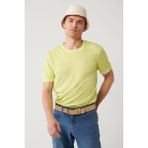 Avva Erkek Neon Yeşil Bisiklet Yaka Triko Regular Fit T-Shirt A41Y5074 - Neon Yeşili - 3XL