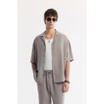 Avva Erkek Oversize Fit Nardo Gri Apaj Yaka Soft Touch Kısa Kol Gömlek A51Y2006