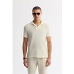 Avva Erkek Regular Fit Ekru Apaj Yaka Çizgili Pamuklu Jakarlı T-Shirt A51Y1152