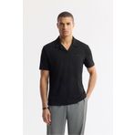Avva Erkek Regular Fit Siyah Apaj Yaka Çizgili Jakarlı Elastan T-Shirt A51Y1145