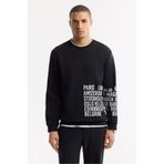 Avva Erkek Regular Fit Siyah Bisiklet Yaka Baskılı Bi-Stretch İnterlok Sweatshirt A51Y1237