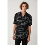 Avva Erkek Siyah %100 Viskon Apaj Yaka Baskılı Viskon Kısa Kollu Oversize Fit Gömlek A41Y2149 - XL