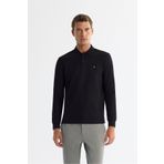 Avva Erkek Siyah 2 Düğmeli Pamuklu Polo Yaka Sweatshirt