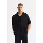 Avva Erkek Siyah Apaj Yaka %100 Keten Kısa Kol Oversize Fit Gömlek A51Y2209 - XL