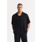 Avva Erkek Siyah Apaj Yaka %100 Keten Kısa Kol Oversize Fit Gömlek A51Y2209 - XS