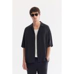 AVVA Erkek Siyah Apaj Yaka Nefes Alan Soft Touch Kısa Kollu Oversize Fit Gömlek A61Y2006 - XL