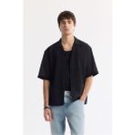 Avva Erkek Siyah Apaj Yaka Viskon Karışımlı Kısa Kol Boxy Fit Gömlek A51Y2131 - 2XL